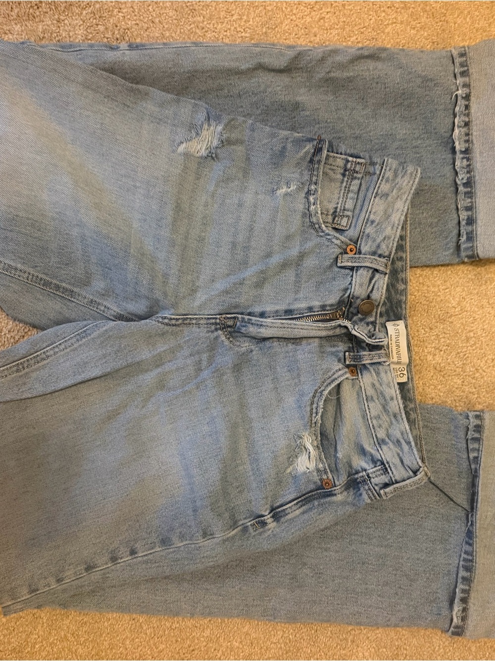 stradivarius Light Blue Flare Jeans with Distressed Detail